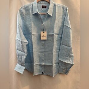 Untuckit Sherry Long Sleeve Button Down Shirt Blue & White Stripe